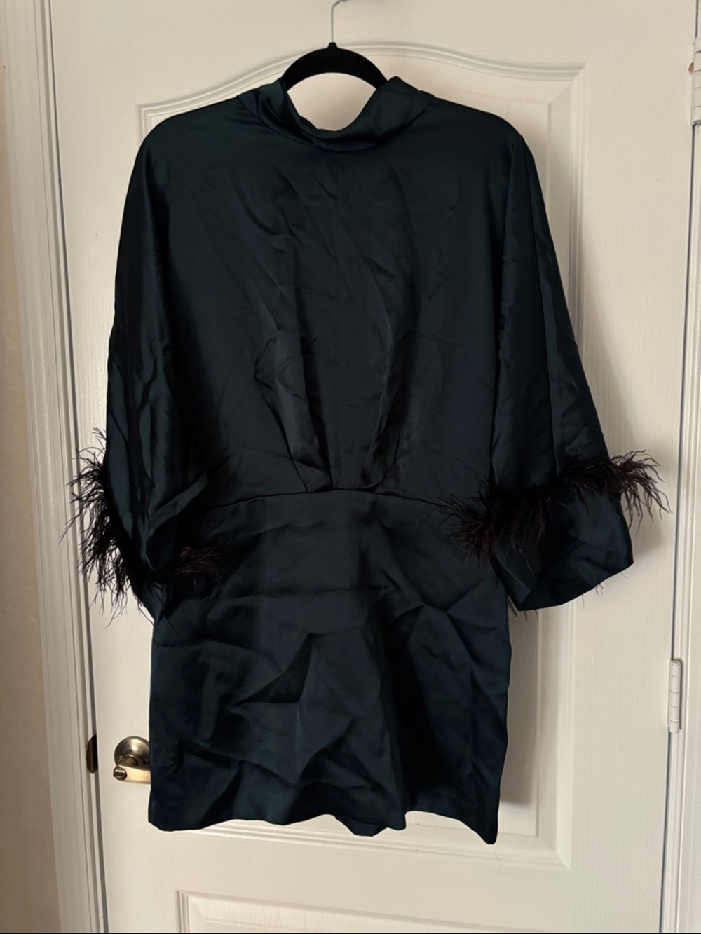 ZARA Short Satin Feather Dress - Picture 2 of 12